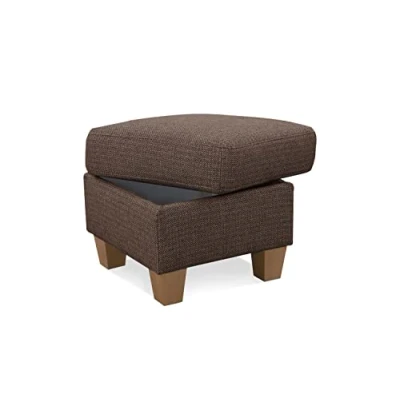 Abbildung von Cavadore Hocker Ammerland / Stauraumhocker mit Holzfüßen, als Fußhocker oder Beistellhocker 58 x 48 Strukturstoff, Braun