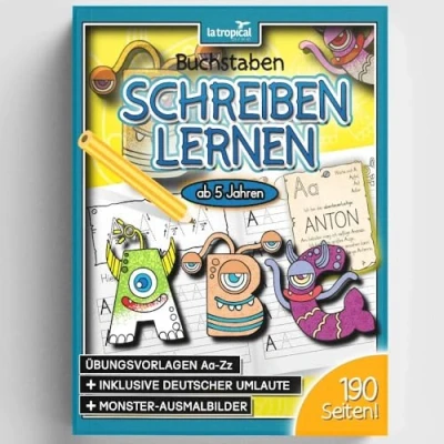 Abbildung von Buchstaben schreiben lernen ab 5 Jahren: Mein großes Monster ABC! Das schrecklich schöne Vorschule Übungsheft zum erlernen der Grundschrift &amp; ... für die und Grundschule, Band 2)