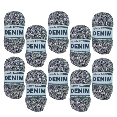 Abbildung von myboshi Denim, veganes Jeansgarn, recycelte Baumwolle zum Häkeln und Stricken, 50% recyceltes (Bio), 50g, Ll 135m Dunkelblau (Rebel) 10 Knäuel