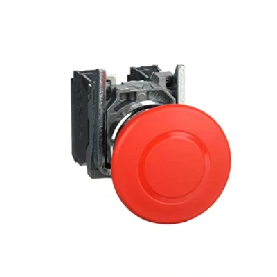 Abbildung von Schneider Electric XB4BT845 Not Aus/Not Halt Schalter, Harmony XB4, Metall, 22mm, rot, Pilz 40mm, Zugentriegelung, 1S+1Ö