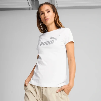 Abbildung von PUMA ESS Metallisch No. 1 Logo Tee Women, Kleidung, Weiß/Metallisch Silver, S