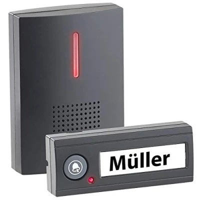 Abbildung von CASAcontrol Funkklingel: Funk Türklingel, Licht &amp; Ton Signal, 100 m Reichweite, WASSERGESCHÜTZT MIT IPX4, schwarz (Funkklingel Batterie, Kabellose Türklingelverstärker)
