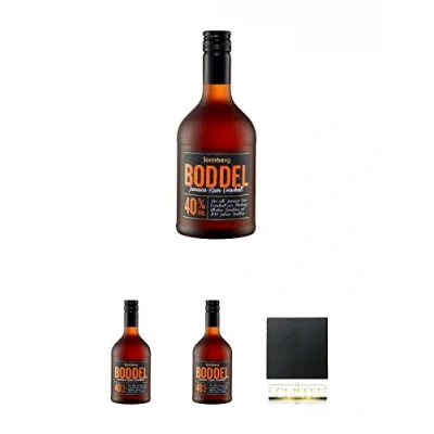 Abbildung von Boddel Rum Verschnitt 40% 0,7 Liter + Schiefer Glasuntersetzer eckig ca. 9,5 cm Durchmesser