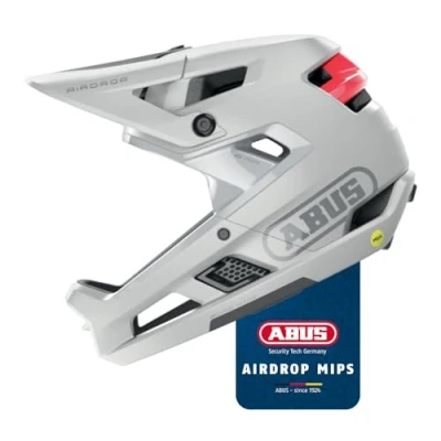 Abbildung von ABUS Fullface Helm AirDrop MIPS MTB: Downhill, Freeride und Enduro Mountainbike mit optimierter Belüftung Ambient Sound Channel für Erwachsene, Weiß, Größe S/M