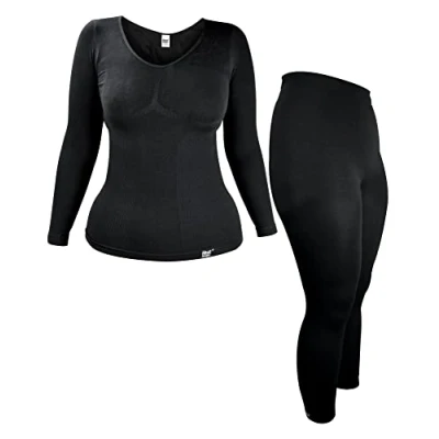 Abbildung von HEAT HOLDERS Damen Thermounterwäsche Thermoshirt Langarm für Winter Extra Warm Innenfleece Lang Johns (L XL, Schwarz)