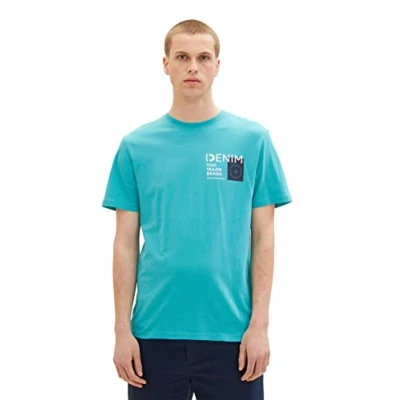 Abbildung von TOM TAILOR Denim Herren T Shirt mit Logo Print 1036964, 31044 deep turquoise, L