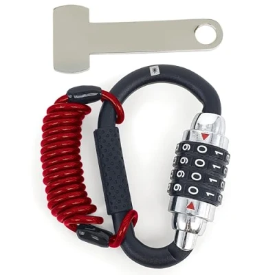 Abbildung von KRASER KR723B Helmschloss Motorrad, Vorhängeschloss, Karabinerhaken Kit Sicherheitscode, T Loop Helmadapter, Flexibles Stahlkabel, Motorradhelm Schloss, Fahrradkarabinerverschluss, Gepäckschließfach