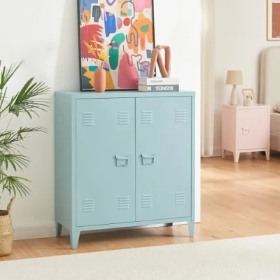Abbildung von en.casa Aktenschrank »Oripää« mit 2 Türen Stahl 90x80x33 cm Graublau