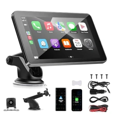 Abbildung von 7 Zoll CarPlay Bildschirm, Tragbares Autoradios kompatibel mit Apple CarPlay&amp;Android Auto Car Stereo, IPS Touch Screen, Bluetooth, AHD Rückfahrkamera, AUX/USB/TF, für Autos/LKWs/SUVs/Wohnmobile/Vans