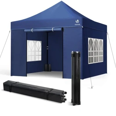 Abbildung von VOUNOT® Pavillon 3x3m Wasserdicht Stabil Winterfest, Pop Up Faltpavillon mit 4 Seitenteilen und Sandsäcke, Party Faltbar Gartenzelt Partyzelt, Blau