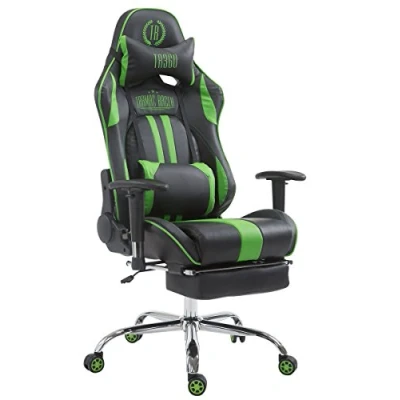 Abbildung von CLP Gaming Bürostuhl XL Limit mit Kunstlederbezug I Gamingstuhl Metallgestell Schreibtischstuhl höhenverstellbar, Farbe:schwarz/grün, Fußablage:mit Fußablage