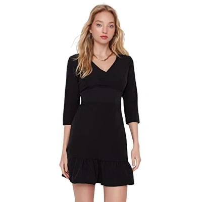 Abbildung von TRENDYOL Damen Woman Mini Bodycon Crew Neck Woven Dress Kleid, Schwarz, 38