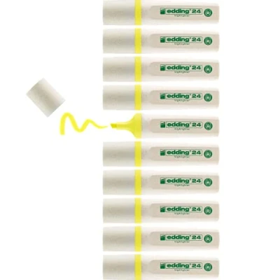 Abbildung von edding 24 EcoLine Textmarker gelb 10 Keilspitze 2 5 mm zum schnellen und einfachen Markieren Hervorheben von Texten Notizen nachfüllbar, aus recycelbarem Material