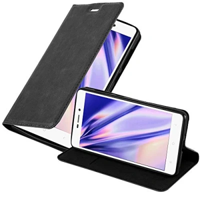 Abbildung von Cadorabo Hülle kompatibel mit Xiaomi RedMi 3S aus Premium Kunst Leder Flip Klappbare Stoßfeste Magnetische [Standfunktion] [Kartenfächern] Cover für Tasche in Schwarz