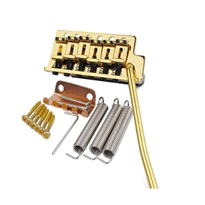 Abbildung von Guyker Tremolo Bridge Vintage Bent Steel Saddles Compatible with Start ST Electric Guitar (GK 1004, golden)