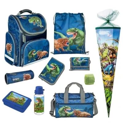 Abbildung von Familando Schulranzen Clou (Set, 10 tlg., inkl. Sporttasche und Schultüte / Zuckertüte 85cm), DINOSAURIER T Rex Dino