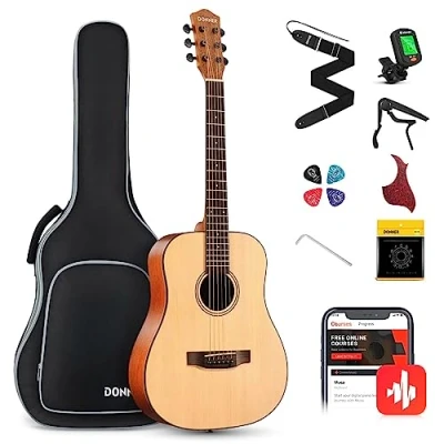 Abbildung von Donner Gitarre Akustik 3/4 für Anfänger Einsteiger Akustikgitarre Set Gitarren Erwachsene 36 Zoll Dreadnought mit 6 Tasche Capo Plektren Gurt(Natur)