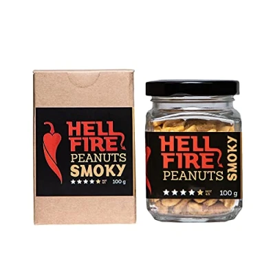 Abbildung von I LOVE SPICY Hellfire Peanuts Smoky 100 g Scharfe Geröstete und Geräucherte Erdnüsse mit Trinidad Scorpion Moruga Fatalii Chili Pfeffer Schärfe 4/5