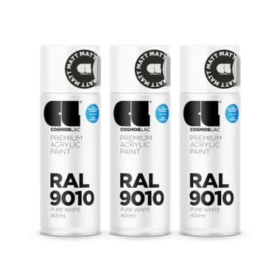 Abbildung von COSMOS LAC Sprühlack Sprühdose 400ml Sprühfarbe für den DIY Bereich, geeignet alle Oberflächen Lackspray 3, RAL 9010 reinweiß matt