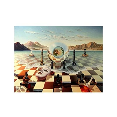 Abbildung von Yooyu Salvador Dali Surrealismus Schachmaske auf Meer Leinwand Gemälde Poster und Drucke Wandbilder für Wohnzimmer Home Decor 40x50cm Rahmenlos