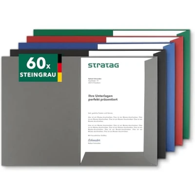 Abbildung von Präsentationsmappe A4 in Steingrau (60 Stück) sehr stabiler 350 g/m² Naturkarton direkt vom Hersteller STRATAG vielseitig einsetzbar für Ihre Angebote, Exposés, Projekte oder Geschäftsberichte