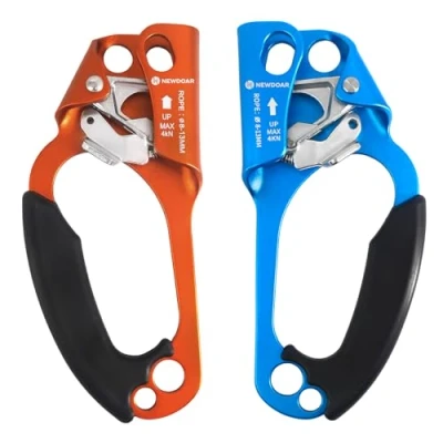 Abbildung von NewDoar UIAA &amp; CE zertifizierte Handsteigklemme Seilklemme Ascension Kletterbaum Baumpfleger Abseilen Ausrüstung für 8 13 mm Seil Orange Links&amp;Blau Rechts