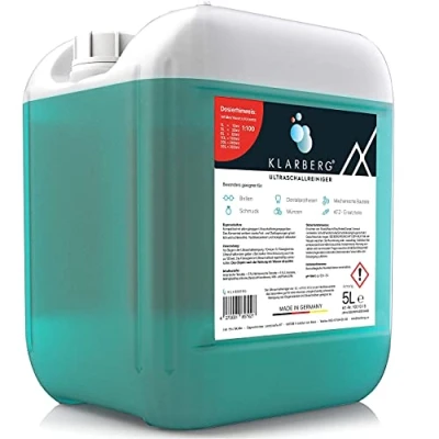Abbildung von KLARBERG® Ultraschallreiniger Konzentrat (5L) 1:100 Reinigungsmittel für Ultraschallgeräte Brillenreiniger, Schmuckreiniger, Vergaser und Silber Reiniger Ultraschallgerät