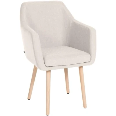 Abbildung von CLP Esszimmerstuhl Utrecht Mit Stoffbezug I Polsterstuhl Robustem Holzgestell Retrostuhl Bodenschonern I, Farbe:Creme, Gestell Farbe:Natur