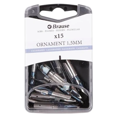 Abbildung von Brause 152015B Packung mit 15 Ornamentfedern 1,5mm, Reservoir, für Überschriften und Ornament, ideal Kalligraphie, 1 Box
