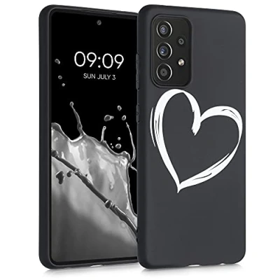 Abbildung von kwmobile Hülle kompatibel mit Samsung Galaxy A52 / 5G A52s Handyhülle Silikon Case Herz Brush Weiß Schwarz