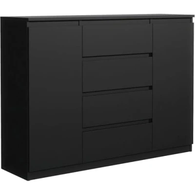 Abbildung von meble masztalerz Kommode Schwarz Matt mit 4 Schubladen und 2 Türen 140 cm, Sideboard Wohnzimmer, Schlafzimmer H: 101,5 B: 138,6 T: 39 cm Schubladen, Schubladenschrank