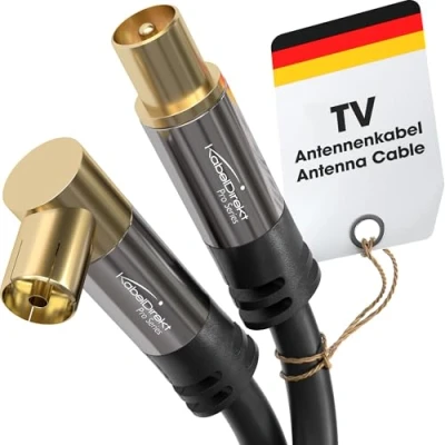 Abbildung von KabelDirekt 4K Antennenkabel, TV Kabel 90 gewinkelt/gerade Fernsehkabel mit Metallstecker für digitales &amp; analoges Fernsehen 2 m (Winkel Buchse auf geraden Stecker DVB C/DVB T/DVB S)