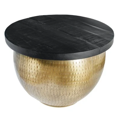 Abbildung von riess ambiente Couchtisch DRUMP STORAGE Ø60cm schwarz / gold (Einzelartikel, 1 St), Wohnzimmer · Massivholz rund Metall mit Stauraum Industrial