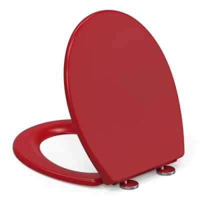 Abbildung von YEAUPE PRO Toilettendeckel mit Absenkautomatik, WC Sitz O Form Soft Close, Rot Klodeckel Quick Release Funktion für Einfach Reinigung, Toilettensitz Extra Stabil (150 kg), 44,6 x 37,2 cm