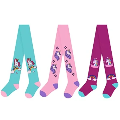 Abbildung von L&amp;K II 3er Strumpfhose Kinder Strickstrumpfhose für Mädchen mit unterschiedlichen Einhorn Mustern und Farben in Set 2730B 86 92