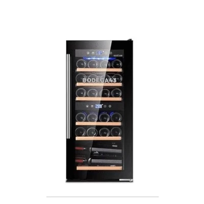 Abbildung von BODEGA43 24 Weinkühlschrank 2 Zonen, 5 20 ºC, 80 Liter, Flaschen, 6 Regaleinschübe, Vollglas Designtür mit Touchpanel, Geräuscharm (43 dB) &amp; sehr vibrationsarm, Schwarz
