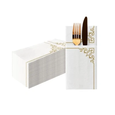 Abbildung von PAW Servietten aus Airlaid Stoffähnlich (1/8 pocket) I 25 Stück Ideal für Hochzeit, Taufe, Kommunion, Geburtstag Hochwertige Tischdeko Stoffservietten Goldrahmen Elegant Frame gold