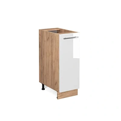 Abbildung von Vicco Apothekerschrank Fame Line, Weiß Hochglanz/Goldkraft Eiche, 30 cm ohne Arbeitsplatte