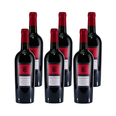 Abbildung von 6 Flaschen Negroamaro Appassimento IGT 2021 Sonderedition Conte di Campiano in Original Holzkiste, sensationeller Rotwein aus Apulien