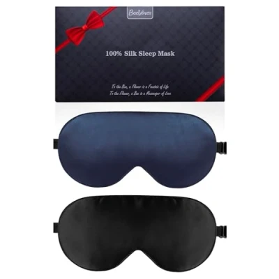 Abbildung von Seiden Schlafmaske, 2er Pack Augenmaske aus 100% echter natürlicher reiner Seide mit verstellbarem Riemen, zum Schlafen, BeeVines Augen Schlafschutz für Yoga Reisen, blockiert Licht
