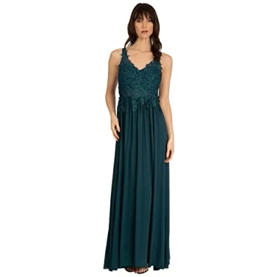Abbildung von APART Fashion Abendkleid aus Chiffon, Spitze und Mesh, grün Petrol, M