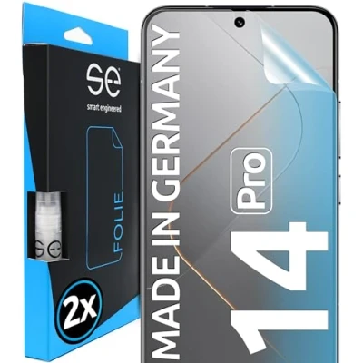 Abbildung von S.E für Xiaomi 14 Pro Schutzfolie 2x Folien im SET aus Deutschland, kinderleichte Installationshilfe, staubfrei und blasenfrei, mi Folie TPU Material, Full Screen, 100% Passgenau HD Klar