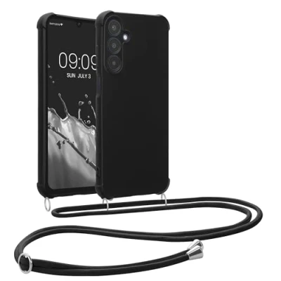 Abbildung von kwmobile Necklace Case kompatibel mit Samsung Galaxy A25 Hülle Cover Kordel zum Umhängen Silikon Schutzhülle Schwarz