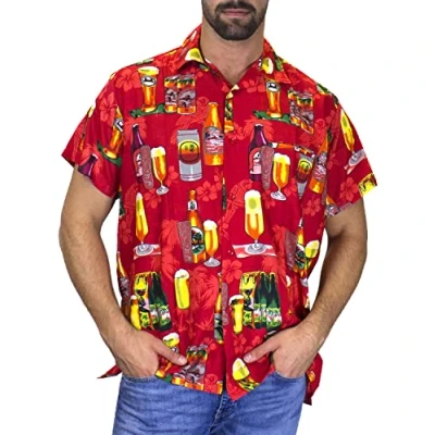 Abbildung von V.H.O. Funky Hawaii Hemd, Herren, Kurzarm, Beerbottle, Rot, M