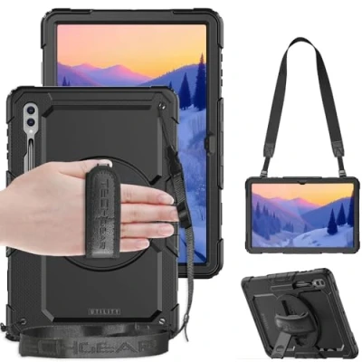 Abbildung von TECHGEAR UTILITY Schutzhülle für Samsung Galaxy Tab S10 Ultra &amp; S9 14,6 Zoll (SM X910 / SM X920 Serie), robust, stoßfest, S Pen Halter, 360 Ständer, Hand und Schultergurt
