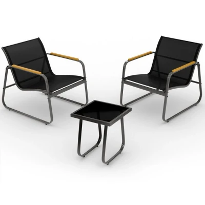 Abbildung von Blumtal Gartenmöbel Set 3er Balkonmöbel für 2 Personen x Sessel + 1 Tisch Stahl Garten Möbel Balkon Lounge Gartenlounge wetterbeständige Terrassenmöbel Anthrazit