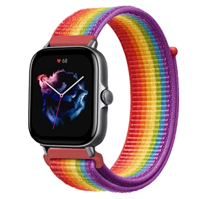 Abbildung von Niboow 20mm Armband für Amazfit GTS 4/GTS 4 Mini/GTS 3/GTS 2 2e/GTS 2/GTR Mini/GTR 42mm, Nylon Weich Armbänder Uhrenarmband Bip 3 Pro/Bip 3/Bip S/Bip Lite/Bip U Pro Regenbogen