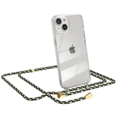 Abbildung von EAZY CASE Handykette kompatibel mit iPhone 13 Handyhülle Umhängeband, Handykordel Schutzhülle, Silikonhülle, Hülle Band, Stylische Kette für Smartphone, Grün Camouflage