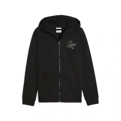 Abbildung von Puma Essentials Script Kapuzenjacke Teenager Für Damen Kinder Mit Logo Print Black Größe: 9 10Y