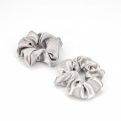 Abbildung von Scrunchies Haargummi Damen, 2 Stück Weiche Seide Haargummis Mädchen, Premium Satin Invisibobble Scrunchie, für Lange Feine Oder Dicke Lockige Haare Mädchen (Grau)